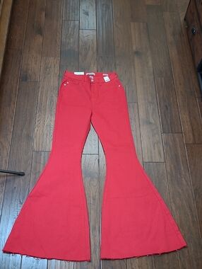 NWT Judy Blue Red High Waist Super Flare Jeans with Raw Hem size 9/29
